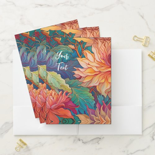 Colorful Dahlia Floral Tapestry Recipe Pocket Folder