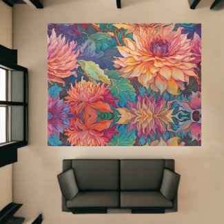 Colorful Dahlia Floral Tapestry