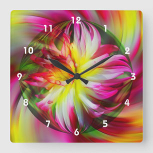 Colorful Dahlia Flower Abstract Art Square Wall Clock
