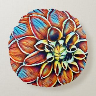 Colorful dahlia flower, abstract floral pattern round pillow