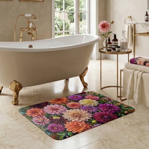 Colorful Dahlia Flowers Bath Mat