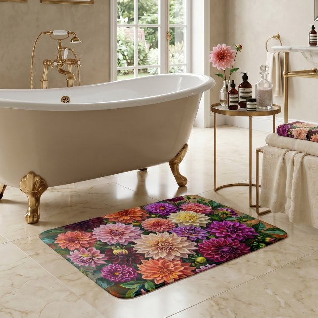 Colorful Dahlia Flowers Bath Mat (Creator Uploaded)