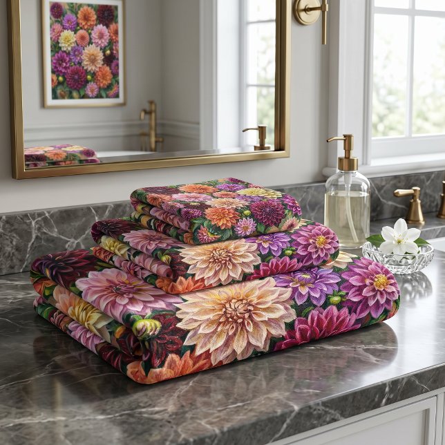 Colorful Dahlia Flowers Bath Towel Set (Creator Uploaded)