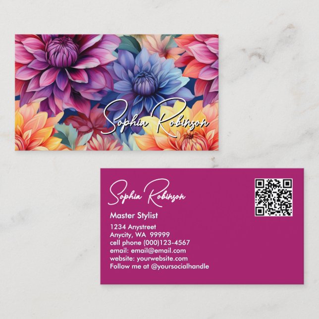 Colorful Dahlia Flowers Business Card (Front/Back)