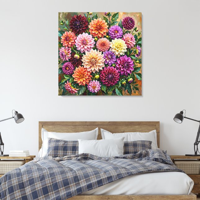 Colorful Dahlia Flowers Canvas Print (Insitu(Bedroom))
