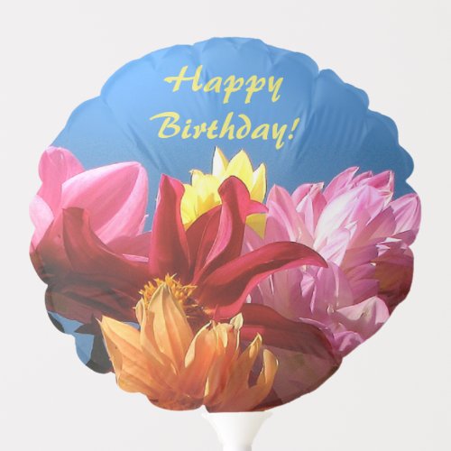 Colorful Dahlia Flowers Floral Birthday Balloon