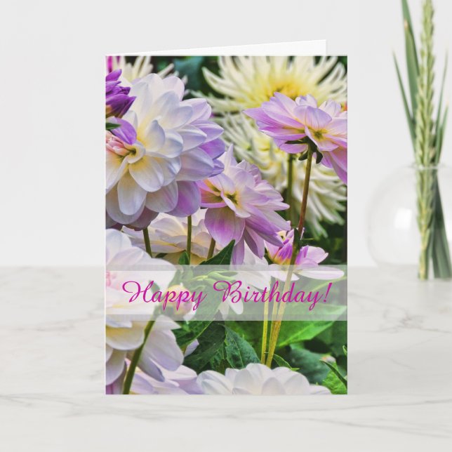 Colorful Dahlia Flowers Happy Birthday Card (Front)