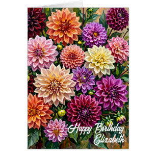 Colorful Dahlia Flowers Happy Birthday Card