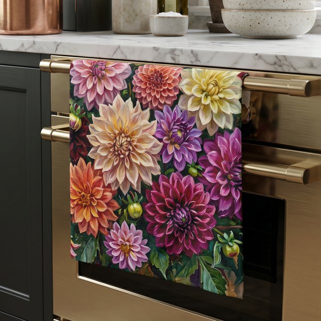 Colorful Dahlia Flowers Kitchen Towel (Creator Uploaded)