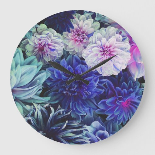 Colorful Dahlia Flowers Spring Bloom Large Clock
