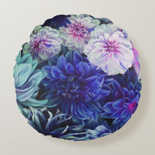 Colorful Dahlia Flowers Spring Bloom Round Pillow