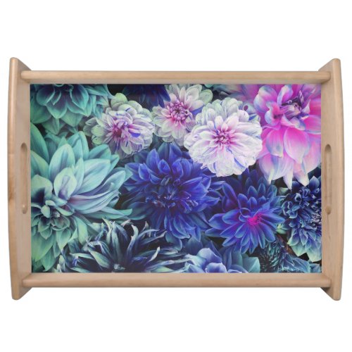 Colorful Dahlia Flowers Spring Bloom Serving Tray