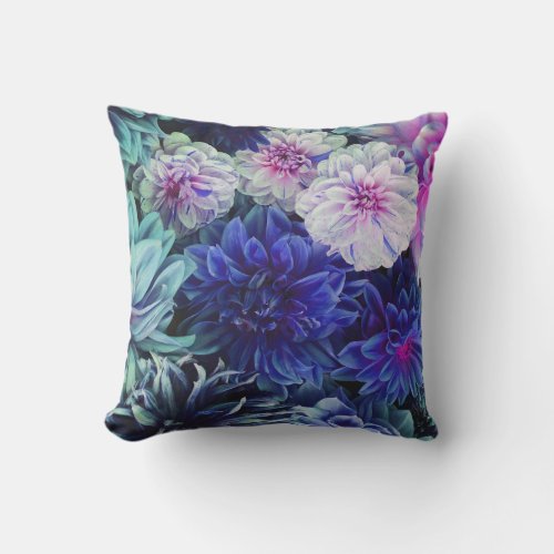 Colorful Dahlia Flowers Spring Bloom Throw Pillow