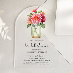 Colorful Dahlia Mason Jar Bridal Shower Acrylic Invitations