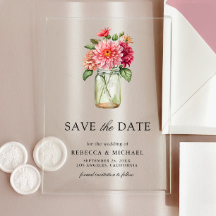 Colorful Dahlia Mason Jar Wedding Save the Date