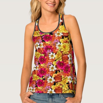 Colorful Dahlia Pattern Floral Tank Top
