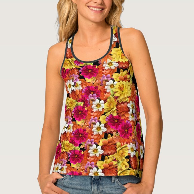 Colorful Dahlia Pattern Floral Tank Top