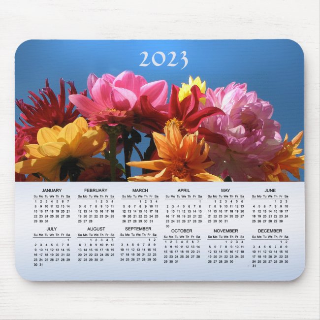 Colorful Dahlias Floral 2023 Calendar Mousepad