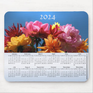 Colorful Dahlias Floral 2024 Calendar Mousepad