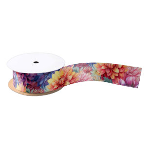 Colorful Dahlias Tissue Paper Satin Ribbon