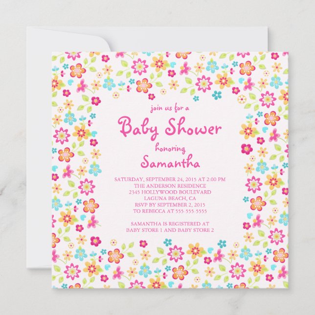 Colorful Dainty Flowers  Baby Shower Invitations (Front)
