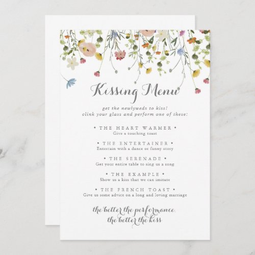 Colorful Dainty Wedding Kissing Menu Game Card