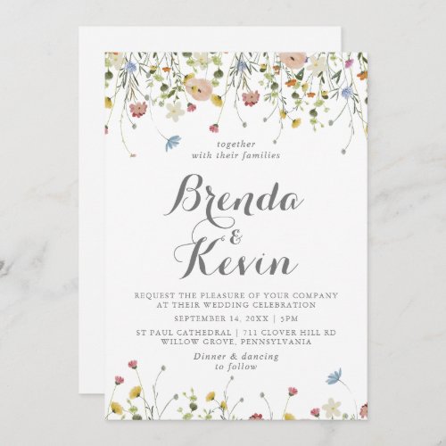 Colorful Dainty Wild Back and Front Wedding  Invitation