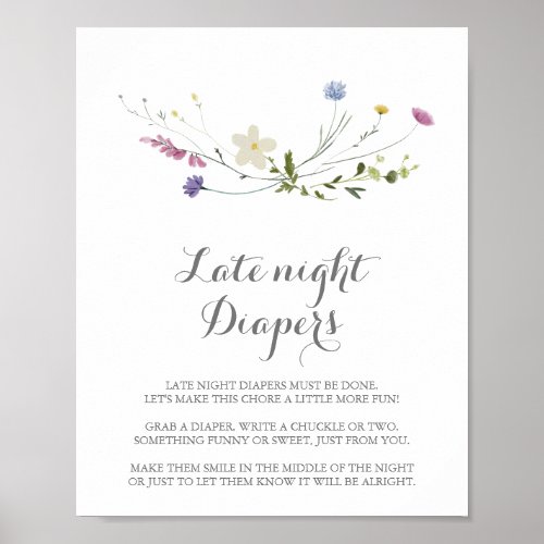 Colorful Dainty Wild Flower Late Night Diaper Sign