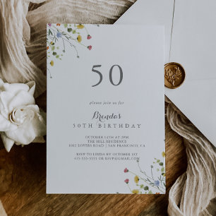 Colorful Dainty Wild Flowers 50th Birthday Party Invitation