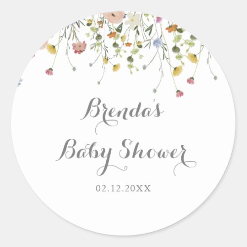 Colorful Dainty Wild Flowers Baby Shower Favor Classic Round Sticker