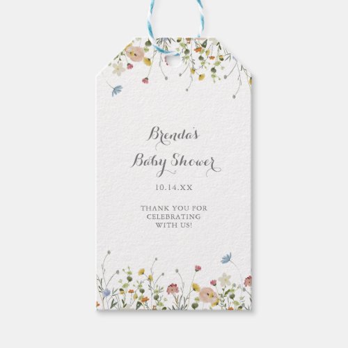 Colorful Dainty Wild Flowers Baby Shower Gift Tags
