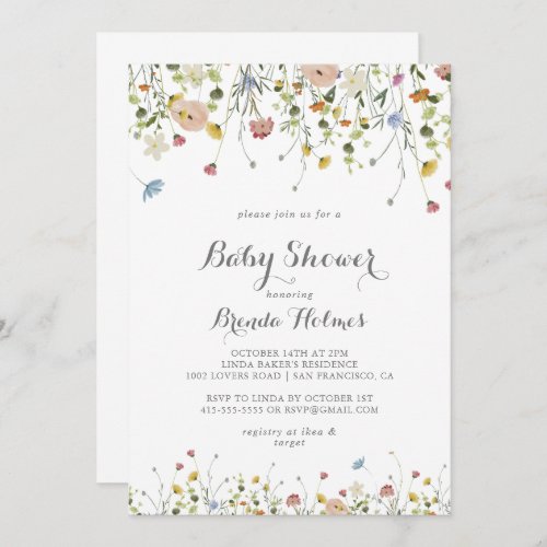Colorful Dainty Wild Flowers Baby Shower Invitation