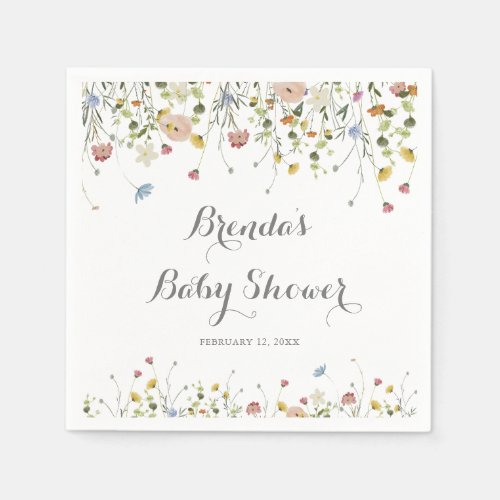 Colorful Dainty Wild Flowers Baby Shower Napkins