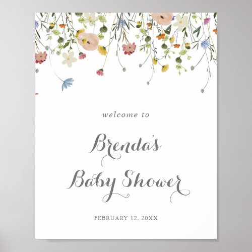 Colorful Dainty Wild Flowers Baby Shower Welcome Poster