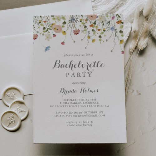 Colorful Dainty Wild Flowers Bachelorette Party Invitation
