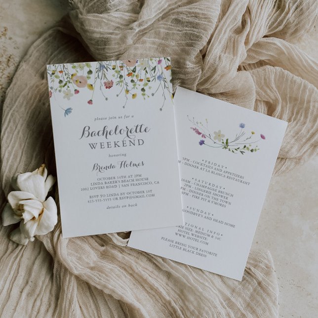 Colorful Dainty Wild Flowers Bachelorette Weekend Invitation (Creator Uploaded)
