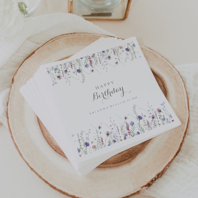 Colorful Dainty Wild Flowers Birthday Party Napkins (Creator Uploaded)