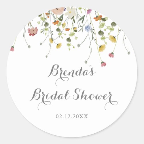 Colorful Dainty Wild Flowers Bridal Shower Favor Classic Round Sticker