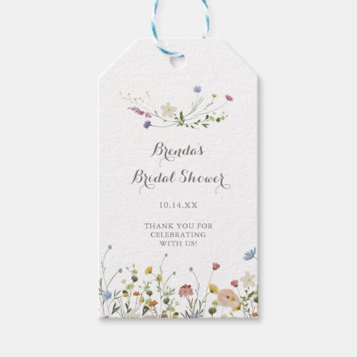 Colorful Dainty Wild Flowers Bridal Shower Gift Tags
