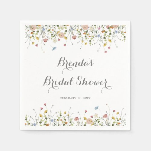 Colorful Dainty Wild Flowers Bridal Shower Napkins