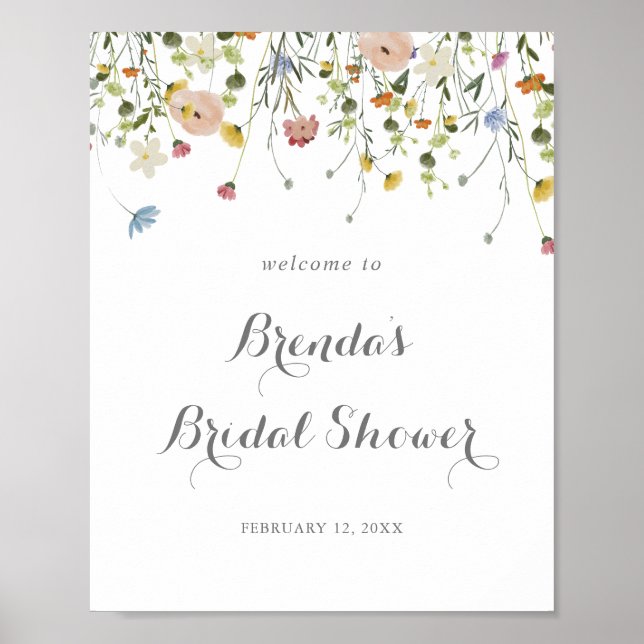 Colorful Dainty Wild Flowers Bridal Shower Welcome Poster (Front)