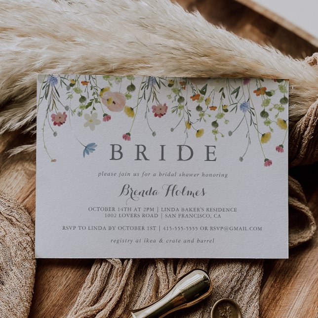 Colorful Dainty Wild Flowers Bride Bridal Shower Invitation (Creator Uploaded)