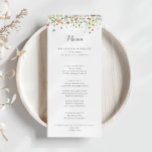 Colorful Dainty Wild Flowers Calligraphy Dinner Menu<br><div class="desc">This colorful dainty wild flowers calligraphy dinner menu card is perfect for a rustic wedding. The design features hand-painted watercolor beautiful pink,  blush,  blue,  navy,  yellow,  purple and green wild flowers.

This menu can be used for a wedding reception,  rehearsal dinner,  bridal shower or any event.</div>