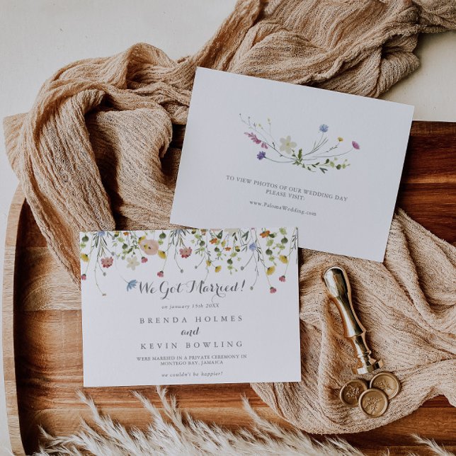 Colorful Dainty Wild Flowers Calligraphy Elopement Announcement (Creator Uploaded)