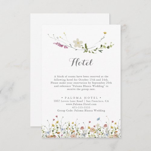 Colorful Dainty Wild Flowers Calligraphy Hotel Enclosure Card