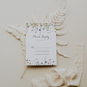 Colorful Dainty Wild Flowers Calligraphy RSVP Card