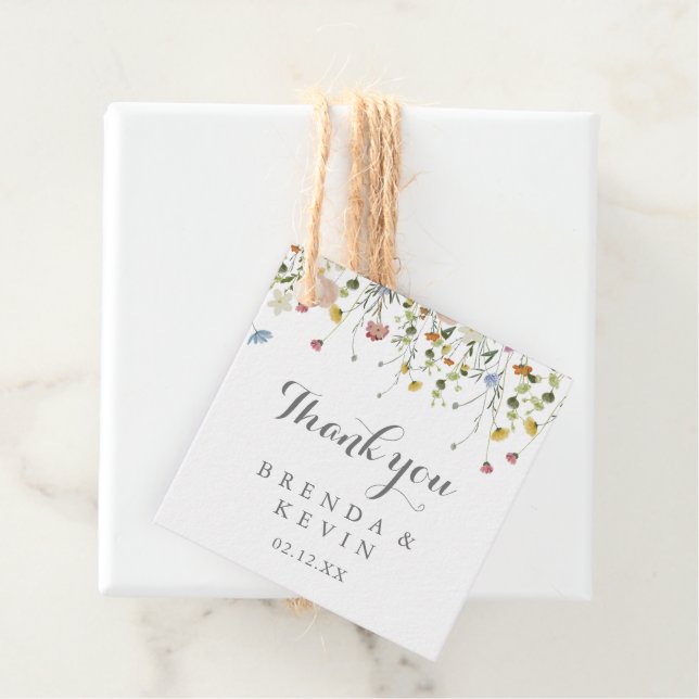 Colorful Dainty Wild Flowers Calligraphy Wedding Favor Tags (In Situ)