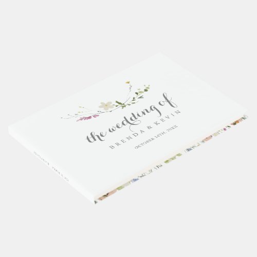 Colorful Dainty Wild Flowers Calligraphy Wedding Guest Book