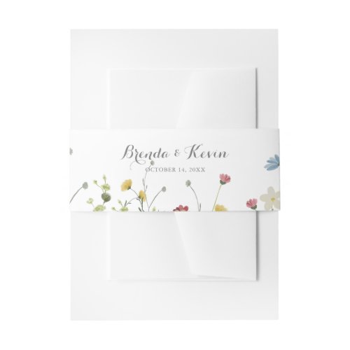 Colorful Dainty Wild Flowers Calligraphy Wedding  Invitation Belly Band