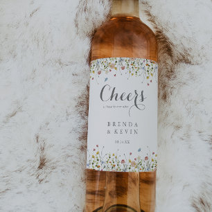 Colorful Dainty Wild Flowers Cheers Wedding Wine Label